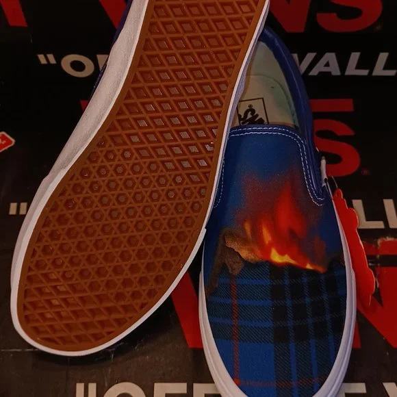 Vans Men's 4.5/Women's 6 Slip On Big Reveal Navy Plaid Fire Canvas-VN000XG81P4 - Picture 5 of 12
